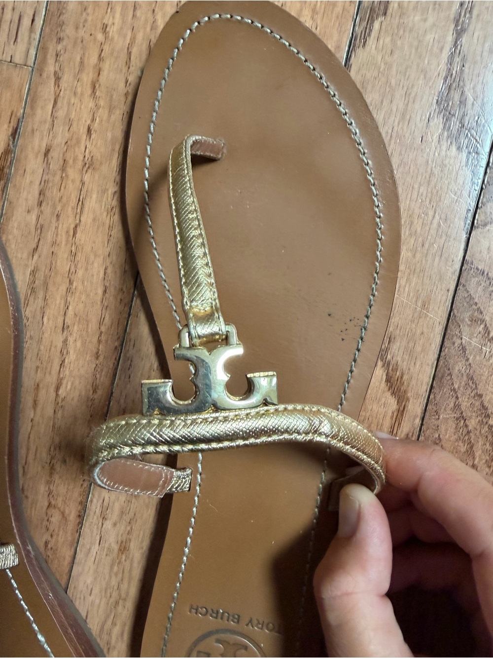 Tory Burch Metallic Gold Leather Miller Thong Sandal
